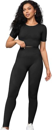 JN JANPRINT Workout Sets for Women 2 Piece Outfits Seamless High Waist Tights Yoga Cropped Tee Athletic Tracksuit Sets