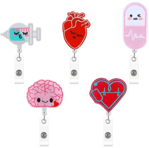Gjinxi 8 Pack Nurse Badge Reels Cute Felt Nurse Badge Reel Holders Retractable Nursing ID Badge Holder Accessories Funny Nurse Badge Accessories with Retractable Cord for Medical Hospital Office Work