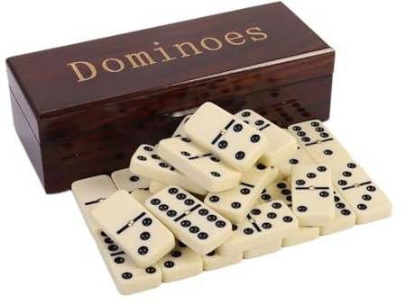 Double Six Dominoes Set for Adults with Wooden Storage Box - 28-Piece Portable Travel Game, Family Board Game for Kids & Adults - Dominoes for Game Nights & Parties