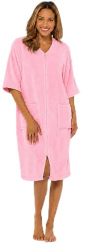 GM Apparel Albornoz con cremallera para mujer, 100 % algodón, toalla de rizo altamente absorbente