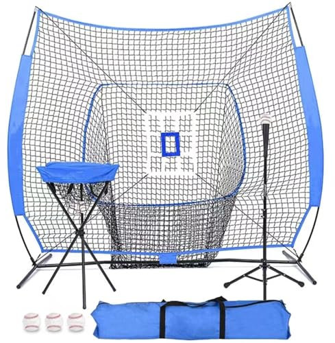 GSCLZ 7'x7' Baseball-Softball-Pitching-Netz-Trainingsausrüstung mit Batting Tee und Hitting Net for Batting Cages und Hit Practice FüR Baseball, FußBall