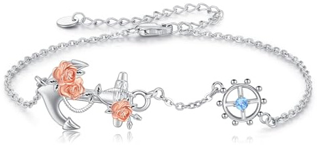 OHAYOO Ankare armband för kvinnor 925 silver ankare hänge armband med rosor tro kärlek hopp smycken för kvinnor mor