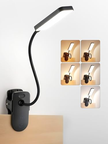 Leselampe Buch Klemme,9 Helligkeit+5 Farben Klemmlampe,450 lm Klemmleuchte