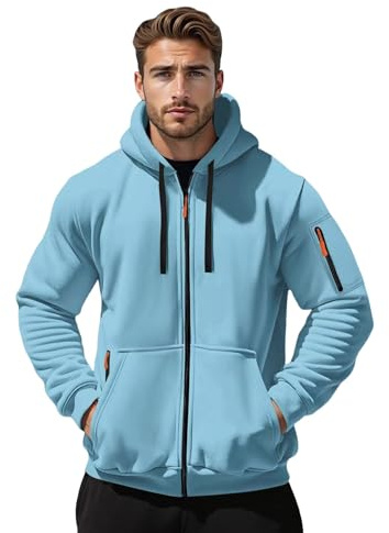 Generico Felpa con Cappuccio e Cerniera Tinta Unita da Uomo Felpe con Tasche e Polsini Elastici Leggera e Funzionale Maglia Semplice Elegante Maglie Casual Pullover Sportiva Hoodie Autunno e Inverno