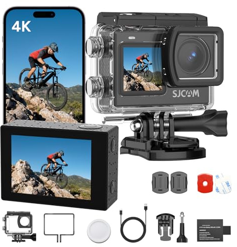 SJCAM SJ6 Ultra Action Cam 4K 20MP, Unterwasserkamera 30m Wasserdicht, 8X Zoom,166° Super Weitwinkel, 6-Achsen EIS, Dual Touchscreen, Actionkameras für Motorrad Sport Outdoor Tauchen, Schwarz