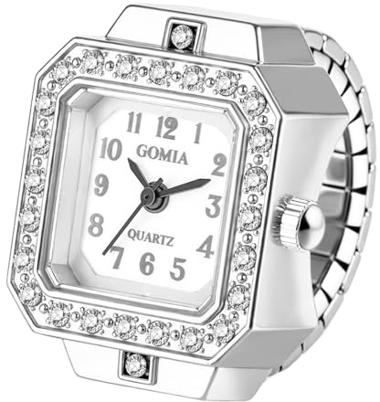 OIDEA Reloj Anillo Elástico Mujer: Relojes de Dedo de Cuarzo Analógico Extensible Caja con Diamantes de imitación Correa de Aleación - para Uso Diario Ocio Regalo