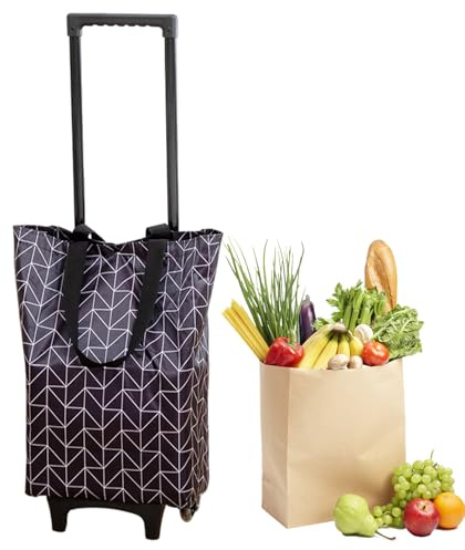 Shopping - Tryck/Dra 45 x 30 cm (17,72 x 11,81 tum), hopfällbar hjulvagn med lastkapacitet | Shoppingvagnar för matvaror | Livsmedelsväska