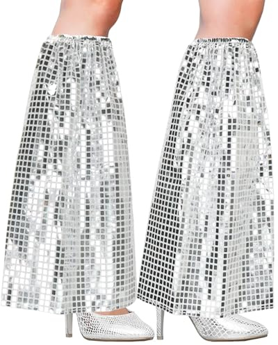 Montrestar Pailletten Stulpen Silber Damen, 1 Paar 70er 80er Disco Stulpen Glitzer, Silber Discokugel Glitzer Kostüm, Retro Disco Accessoires Hippie für Damen Fasching Karneval Abba Kostüm Mottoparty
