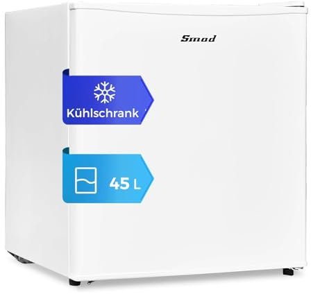 Smad Mini Kühlschrank 45L, Kühlschrank Klein, 230V, Kleiner Leiser Kühlschrank mit Umkehrbarer Tür, Minikühlschrank, Temperaturregelung 0–10 °C, Minibar für Schlafzimmer, Büro, Hotel, Wohnzimmer, Weiß
