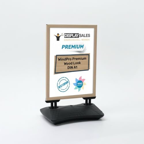 DISPLAY SALES Cavalletto pubblicitario WindPro® PREMIUM | Cartellone pubblicitario OUTDOOR in formato DIN A1 | Supporto per poster A1 in legno/grigio | Espositore pubblicitario per 2 poster