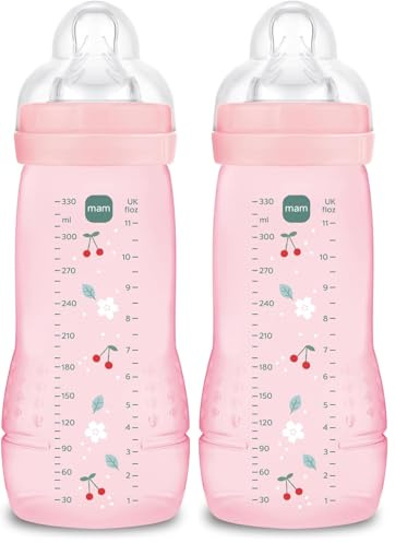 MAM Easy Active 6 mois et plus Couleur Baies (330 ml) – avec tétine en silicone débit X vitesse ultra-rapide – pour bébé avec fermeture hermétique (Lot de 2)