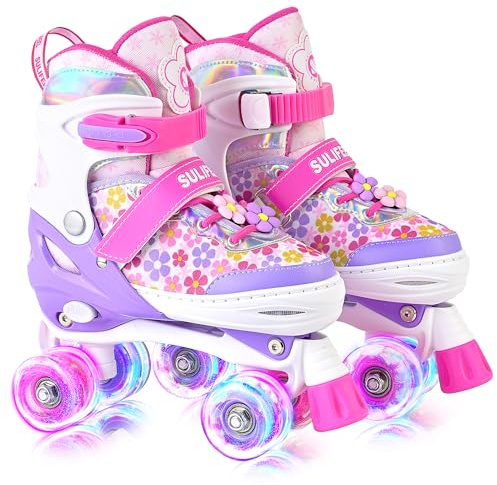 SULIFEEL Rainbow Unicorn Pattini a rotelle regolabili per bambini con ruote luminose per ragazze e ragazzi