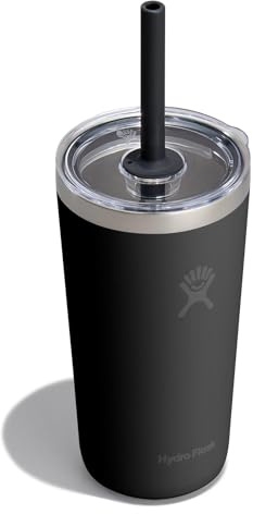Hydro Flask All Around Tumbler Clear Straw Lid, Insulated Travel Mug, Insulated Coffee Cup 20 Oz Black