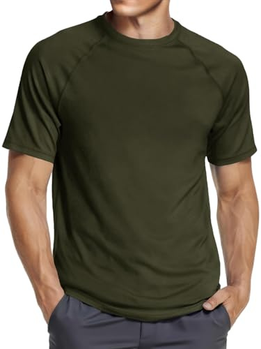 Runcati T-shirt de sport à manches courtes et col rond pour homme - Séchage rapide - Fitness - Gym - Couleur unie - Léger - Loisirs