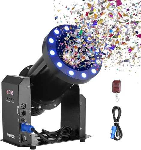 RUODATONLY Máquina eléctrica de Confeti de 1500W con Luces LED, cañón de Confeti, DMX512, Control Manual y Remoto, Lanzador de Confeti portátil para Bodas, Navidad, Eventos, espectáculos
