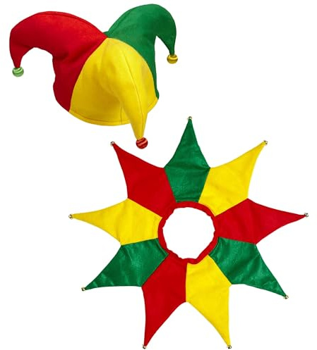 W WIDMANN MILANO Party Fashion - Jester Hat and Collar for Adult, Clown, Circus, Joker, Halloween, Carnival, Theme Parties