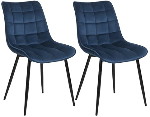 WOLTU Chaises de Salle à Manger Lot de 2,Velours,Bleu | Chaise à Assise Rembourrée épaisse,Pieds en Métal,pour Salle à manger,Salon,Chambre,Charge 150kg