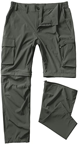 Gash Hao Mens Hiking Convertible Pants Outdoor Waterproof Quick Dry Zip Off Lightweight Fishing Pants (Dark Gray30X28