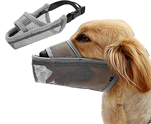 Dog Muzzle - Soft Nylon Adjustable Breathable Mesh Mask, Mouth Cover for Anti-Biting Anti-Barking Licking (Size L)