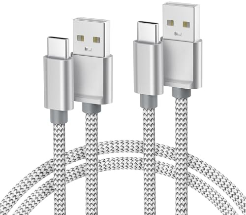 Basesailor for iPhone 17 16 Pro Max Charger Cord,USB to USB C Cable,Type C Charging Power Cord for Apple 17e 15 iPad 10 Air 4 5,Samsung Galaxy S26 S25 S24 S23,Silver,2Pack 10FT(3M)