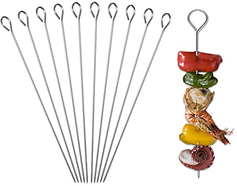 Brochettes Pour Kebab, Brochettes Barbecue en Acier Inoxydable, Brochettes Pour Viande, Brochettes en Acier Inoxydable, Réutilisables, 15 cm Pour Griller la Viande Légume, BBQ Bâton, 10 Pièces