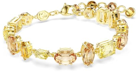 Swarovski Gema Braccialetto, Gioiello Versatile con Cristalli Gialli e Ambra, Taglio Misto, Chiusura a Moschettone con Extender, Placcatura in Tonalità Oro, 15,5-19 cm, 1 cm