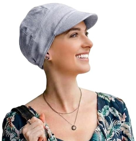 CAREBELL Gorra Oncológica/Modelo Capri/con Visera/Tejido de bambú/Quimioterapia y Alopecia/Pieles Sensibles/Pérdida de Cabello/Gris Perla