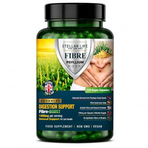 120 X Psyllium Husks Fibre Supplement – 1400mg per Serving – Naturally High in Soluble Fibre – High Strength Vegan Capsules – 2 Months Supply – Made in The UK