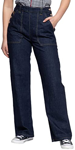 Queen Kerosin Pantalon en jean pour femme | Pantalon en denim | Pantalon de travail | Jean vintage | Jean Marlene | Pantalon taille haute | Pantalon rétro, denim, 33W x 32L