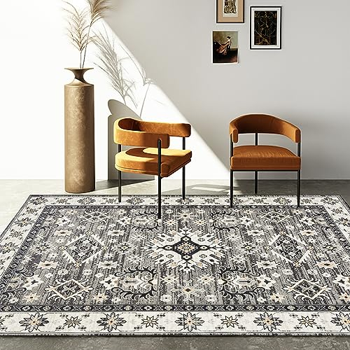 CHOSHOME Teppich Wohnzimmer 160x230CM Teppich Waschbar in Waschmaschine Teppiche Teppich Schlafzimmer Grau Boho Vintage Kurzflor Teppich Flauschiger In und Outdoor Teppiche rutschfest