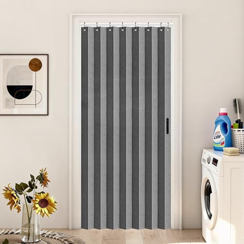 Vatge Tenda per armadio aperto, tende pieghevoli pieghettate per porta, divisorio per la privacy, 1 pannello con fermatenda, larghezza 99 x lunghezza 198 cm, grigio