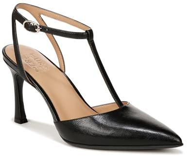 Naturalizer Womens Astrid Pointed Toe T-Strap Pump Black Leather 8 M