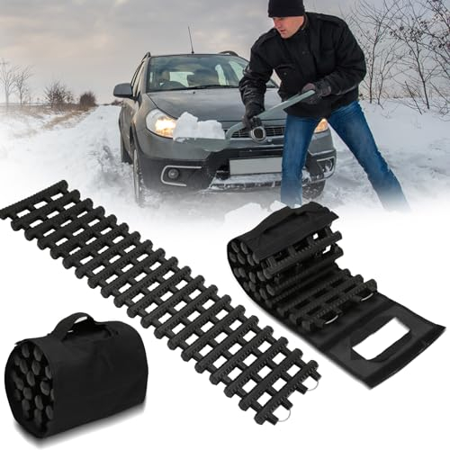 Ansobea Traktionshilfe Anfahrhilfe 2 Stück, Auto Anfahrhilfe 100x21cm,mit Aufbewahrungstasche,Traktionsplatten Gleisanlage für Sand Schnee,für PKW LKW Geländefahrzeug