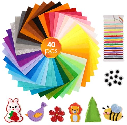 Filz 40 Farben bastelfilz, Filz zum Basteln 20X15CM, Bunter Filzstoff, DIY Filzplatten, Felt Fabric Filzrolle, Filzen für Kinder, Kinder Vliesstoff Stoff Filzplatten, mit 11 Bastelfilz Zubehör