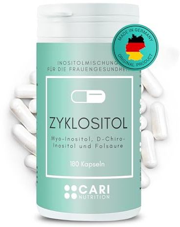 ZYKLOSITOL | 180 Kapseln Inositolmischung im optimalen Verhältnis | Myo-Inositol und D-Chiro-Inositol mit Folsäure | PCOS, Kinderwunsch, Insulinresistenz, Zyklus, Hirsutismus | vegan & made in Germany