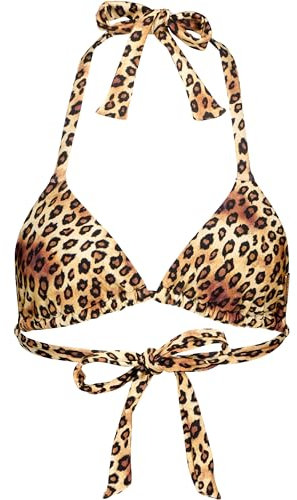 ALIFE and Kickin TammyAK B Bikini Top - Damen Bikini Oberteil, Neckholder BH Triangel mit Angesagtem Leopardenprint, Herausnehmbaren Cups und Bindbaren Trägern Leo XS