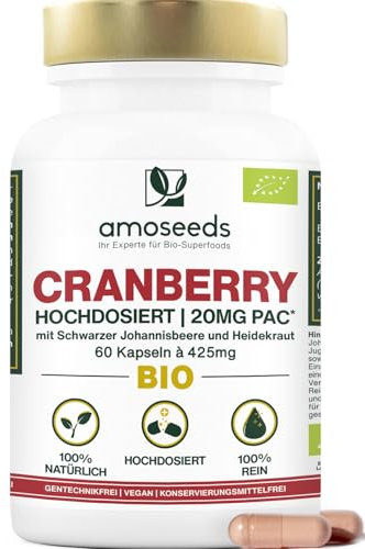 Cranberry BIO | 5% PAC, Hochkonzentrierter Extrakt | mit Bio-Schwarzer Johannisbeere und Bio-Heidekraut | 60 Kapseln | Spitzenqualität