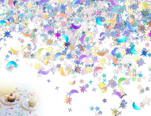Lhbwhiz 4000 Stück Konfetti,Glitzer confetti Geburtstag Deko,Pailletten Streudeko,Sterne Und Mond Glitzerfolie Tischdeko,für Jubiläen,Partys,Hochzeit,Weihnachten Handwerk DIY Dekoration(Silber)