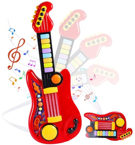 Herenear Gitarre Kinder Spielzeug, 2 IN 1 Kinder Gitarrenspielzeug & Klavier Spielzeug, Kindergitarre Musikalisches, 4 Spielmodi multifunktionales Instrumentenspielzeug, Lernspielzeug Lerngeschenk
