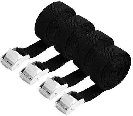 4 Pezzi Cinghie di Fissaggio 20 mm - Cinghie a Cricchetto 2 m - Cinghie di Tensione - Con fibbia di bloccaggio - larghezza - ideali per trasporto, bagagli, carichi e campeggio (nero)