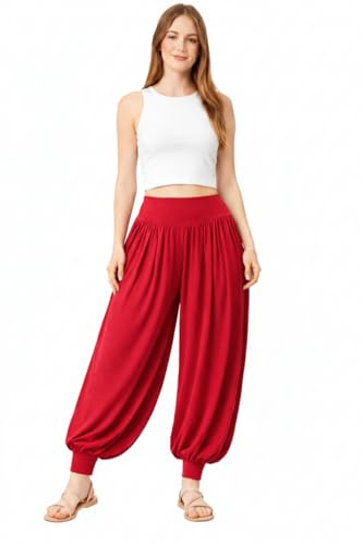 L S U Girls Harem Trousers Stretchy High Waist Baggy Pants Yoga Dance Casual Wear Kids Pilates Pants (RED 7-8)