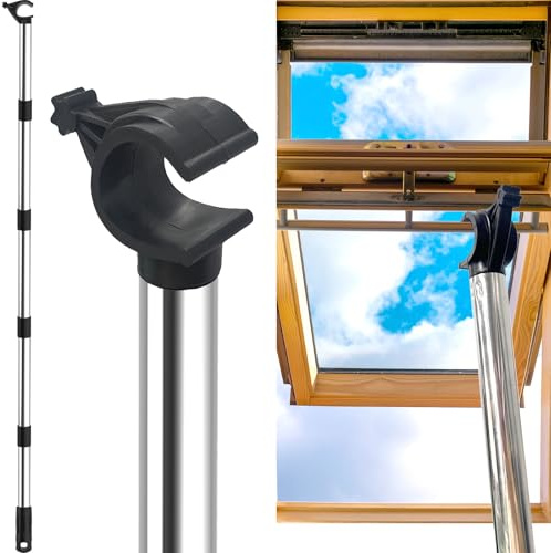 Teleskopstange Dachfenster Bedienstange, Teleskop Bedienungsstange Aus Edelstahl für Velux GGL/GGU Dachfenster und Rollos, Fenstergriff Verlängerung Länge 1.84 m