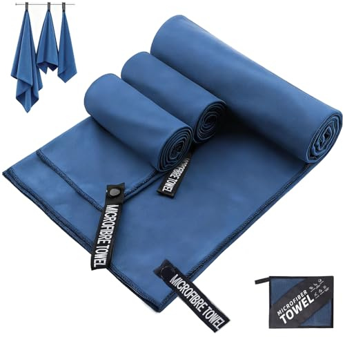 Serviette Microfibre Sport Lot de 3, Serviette Sport Grande 152x76cm, Moyenne 80x40cm et Petite 40x40cm, Séchage Rapide Gym Towel Compacte et Ultra-légère, Pour sport, Sauna, Plage, Natation et Voyage