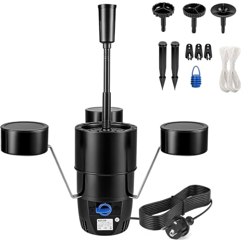 EXLECO Schwimmskimmer für Teiche bis 40 m², 2500 L/H 45W Oberflächenabsauger mit Brunnenaufsätzen, Schwimmender Skimmer, Blättersammler, Standskimmer für Gartenteich Teichpflege Teichreinigung