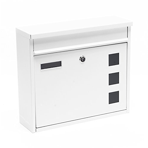 Wiltec Buzón de Pared V12 360 x 115 x 320 mm Blanco de Acero galvanizado buzón de Pared con Cerradura, mirillas y Placa de identificación, buzón de Acero