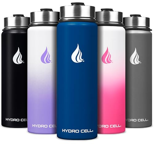 HYDRO CELL Stainless Steel Insulated Water Bottle with Straw - For Cold & Hot Drinks - Metal Vacuum Flask with Screw Cap and Modern Leakproof Sport Thermos for Adults (Navy 24oz)