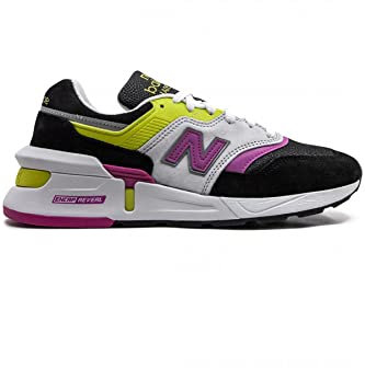 New Balance 997 tillverkad i USA sportstil fluorescerande gul och rosa med svarta och vita mockaskor, Svarta människor, 40 EU