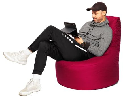 PATCH HOME Puf Beanbag para gamer, 2 tamaños, 25 colores, XXL, diámetro de 80 cm, altura del asiento de 30 cm, altura de 90 cm, color rojo vino