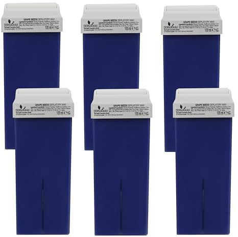 DERMAWAX Weintraubenkern Wachspatronen 6x 100 ml Roll-On Wax Nachfüllset - Warmwachs für empfindliche Haut- ideal für Achseln Beine Rücken Arme & Brust – Cremige Konsistenz (600 ml, Weintraubenkern)