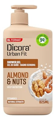 Dicora Urban Fit | Gel de Ducha con Vitamina B Almendras & Nueces | Gel de Baño Nutritivo e Hidratante | Extractos Naturales | Tamaño 825 ml